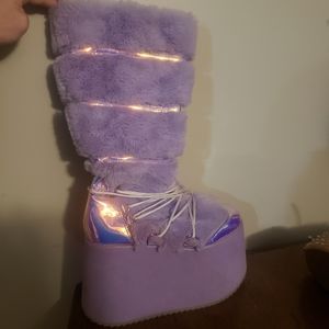 Club Exx furry purple platform boots